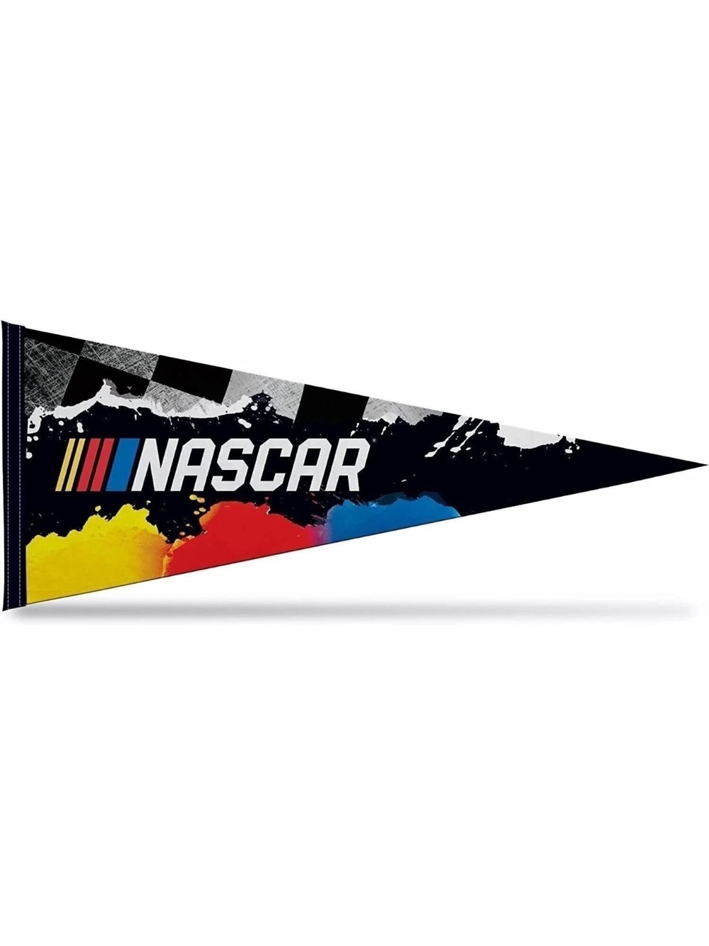 Nascar Black Pennant with Yellow Red and Blue Accents 12” x 30”